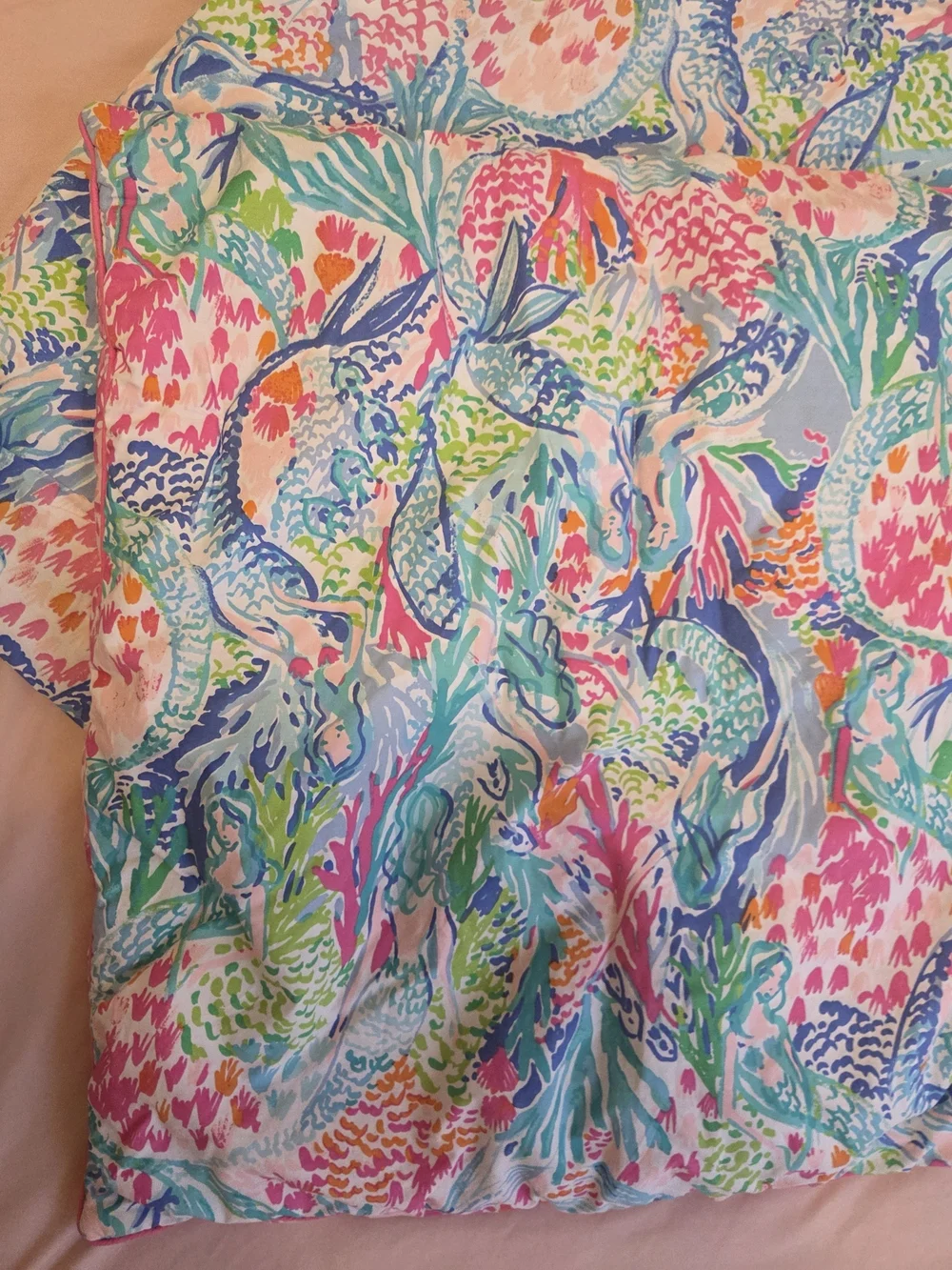 Lily Pulitzer Mermaid Cove Queen Flat Sheet & Sham in Pink, Blue, Green